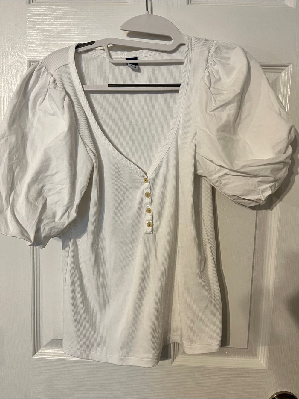 Old Navy White Puff Sleeve Henley Tee